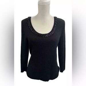 August Silk Black Silk Blend Jewelry Sweater Women’s Large Metallic Ribbed Knit